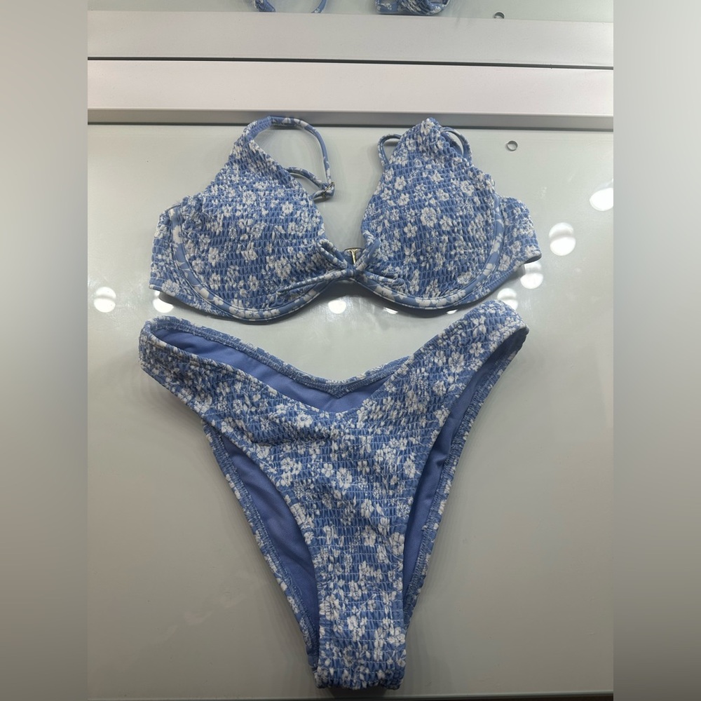 aerie blue and white swimsuit